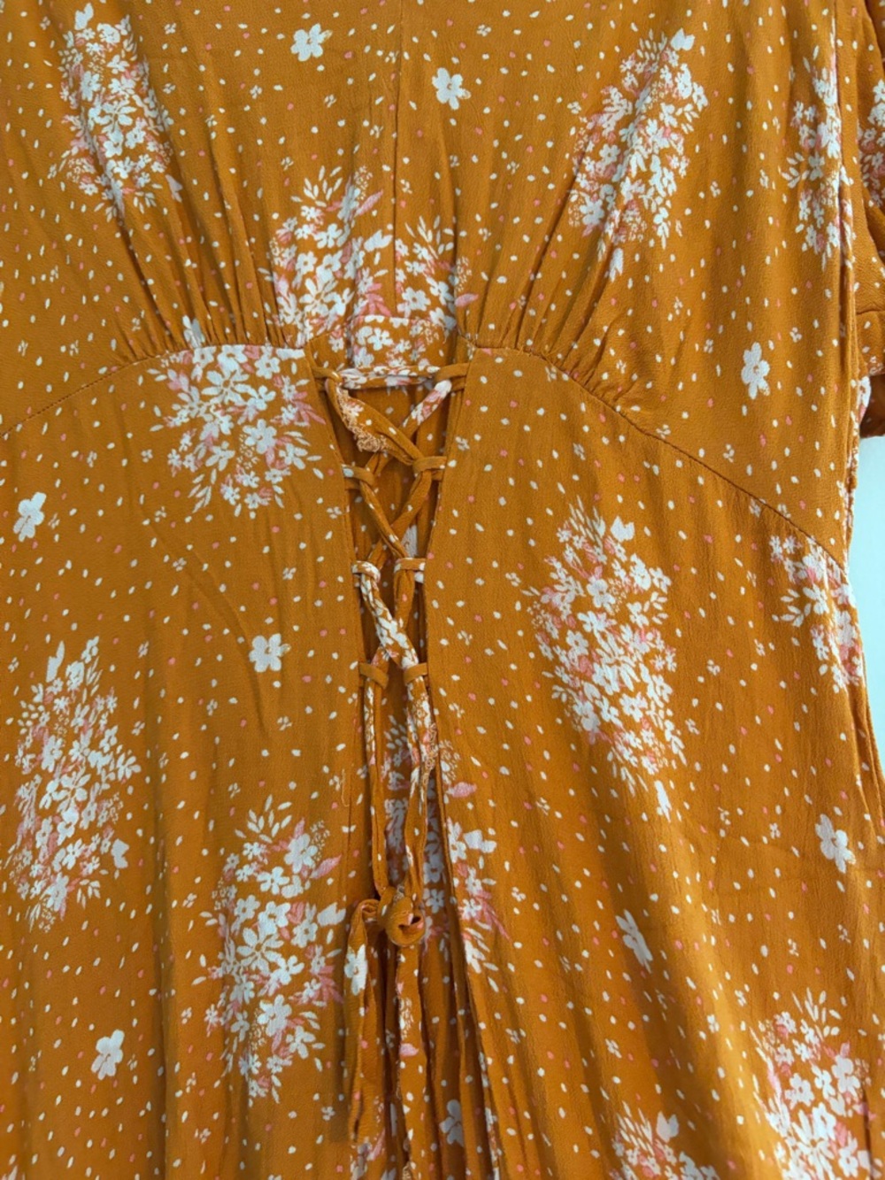 Xhilaration Orange Floral V-Neck Lace-Up Dress - Picture 3 of 5
